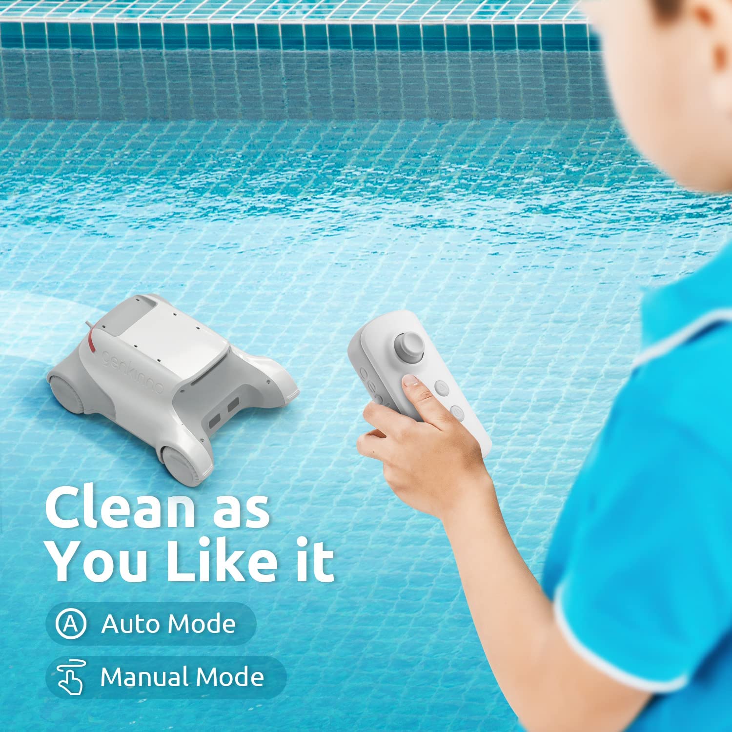 Genkinno P1 Cordless Automatic Robotic Pool Cleaner with Remote Controller for Above/In-Ground Flat Pools up to 1614 sq. ft.